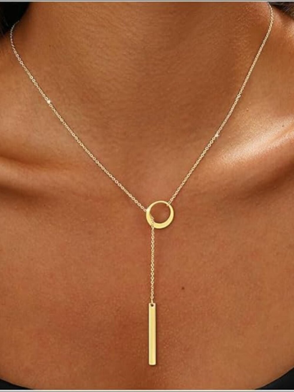 14k Yellow Gold Y Shaped Lariat Necklace Adjustable Layered Chain